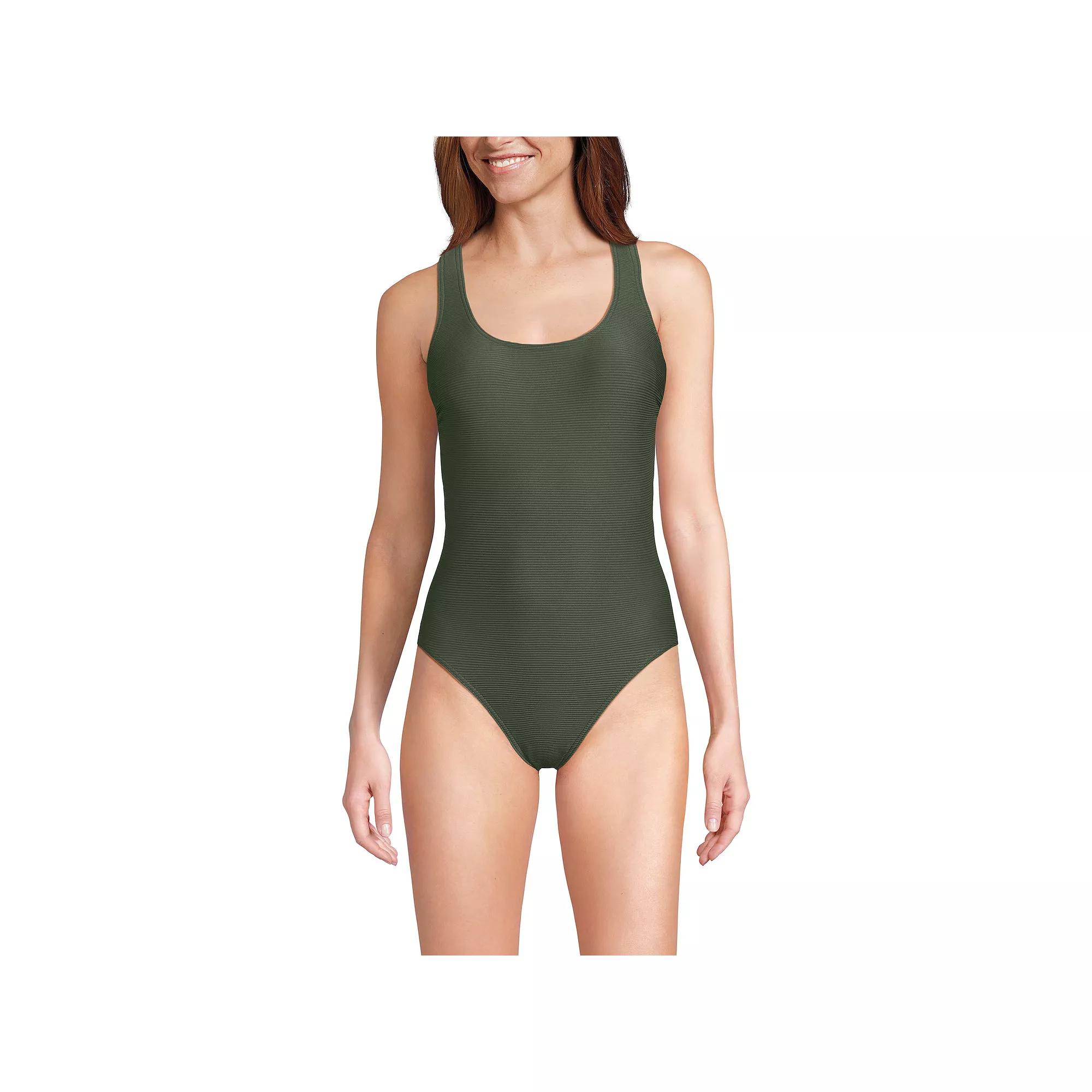 Women's Lands' End Long Tugless Ribbed X-Back One-Piece Swimsuit,  Product Image