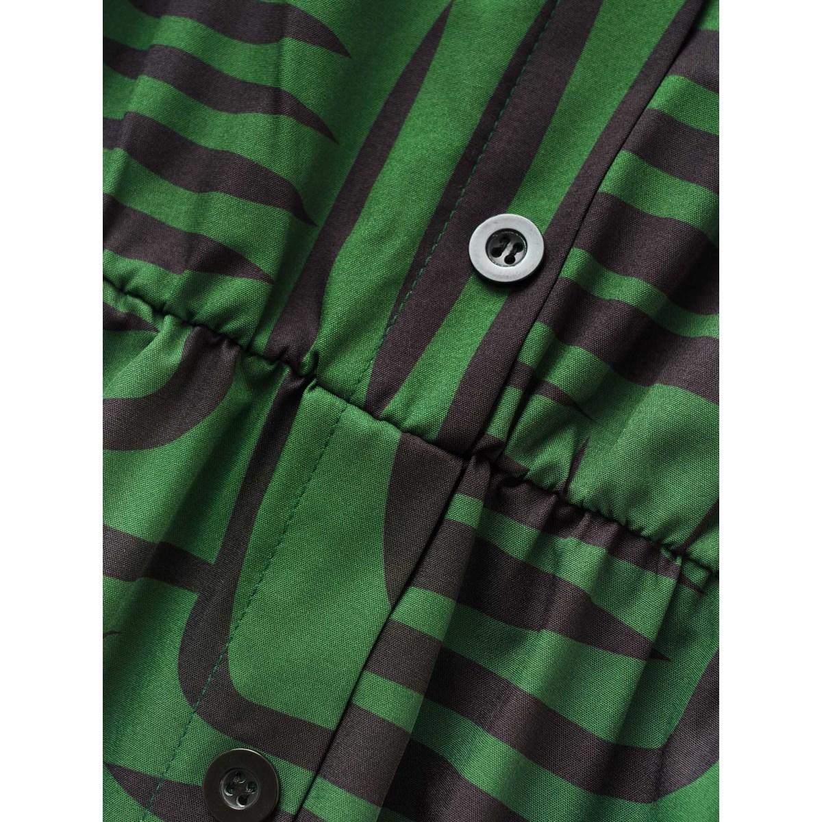 Plus Size Geometric Button Detail Cuffed Sleeve Dress DarkGreen Women At the Office Belted V-neck Short sleeve Curvy BloomChic 12/L Product Image