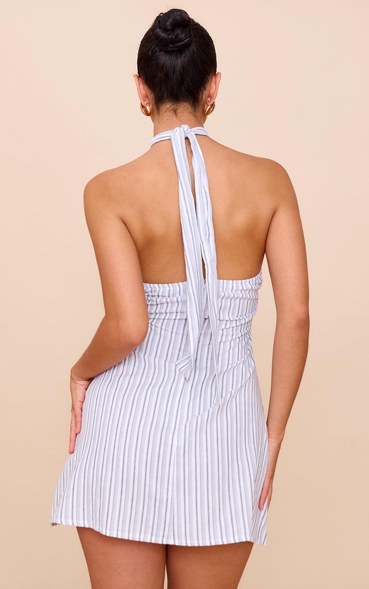 White Striped Halterneck Shift Dress Product Image