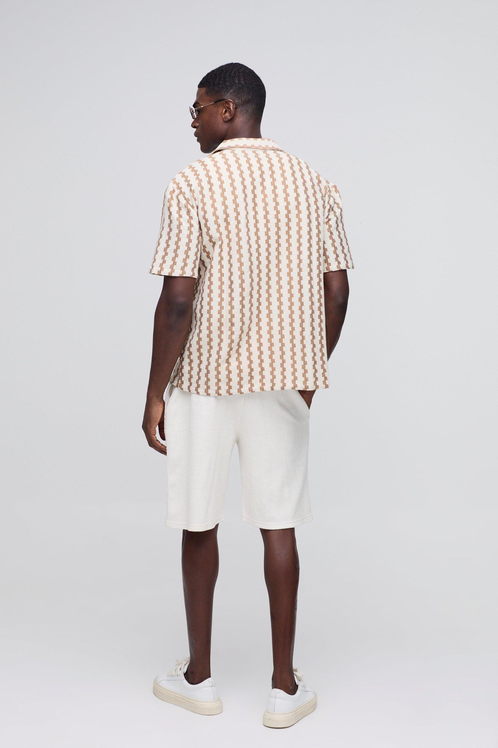 Regular Revere Textured Open Weave Stripe Shirt | boohooMAN USA Product Image