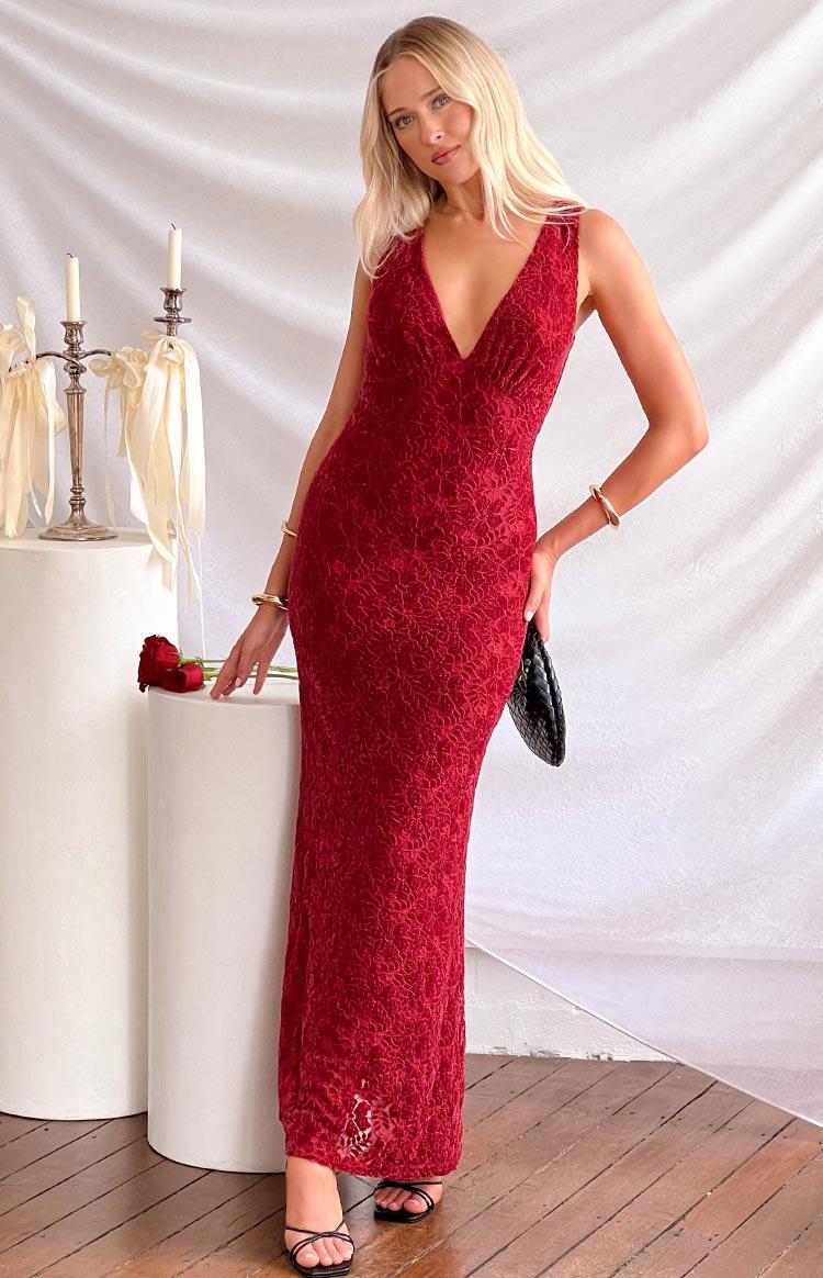 Farida Red Lace Maxi Dress Product Image