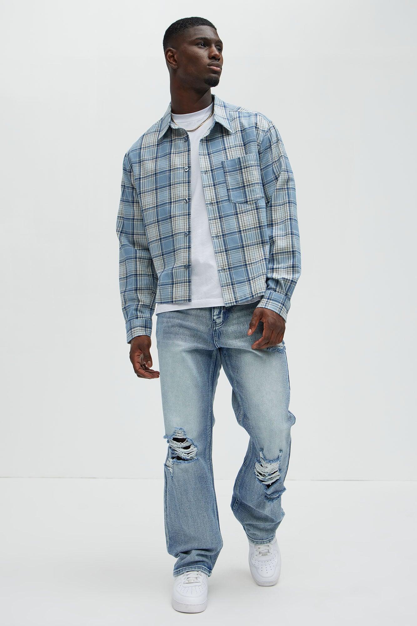 Delano Cropped Plaid Shirt - Blue/combo Male Product Image