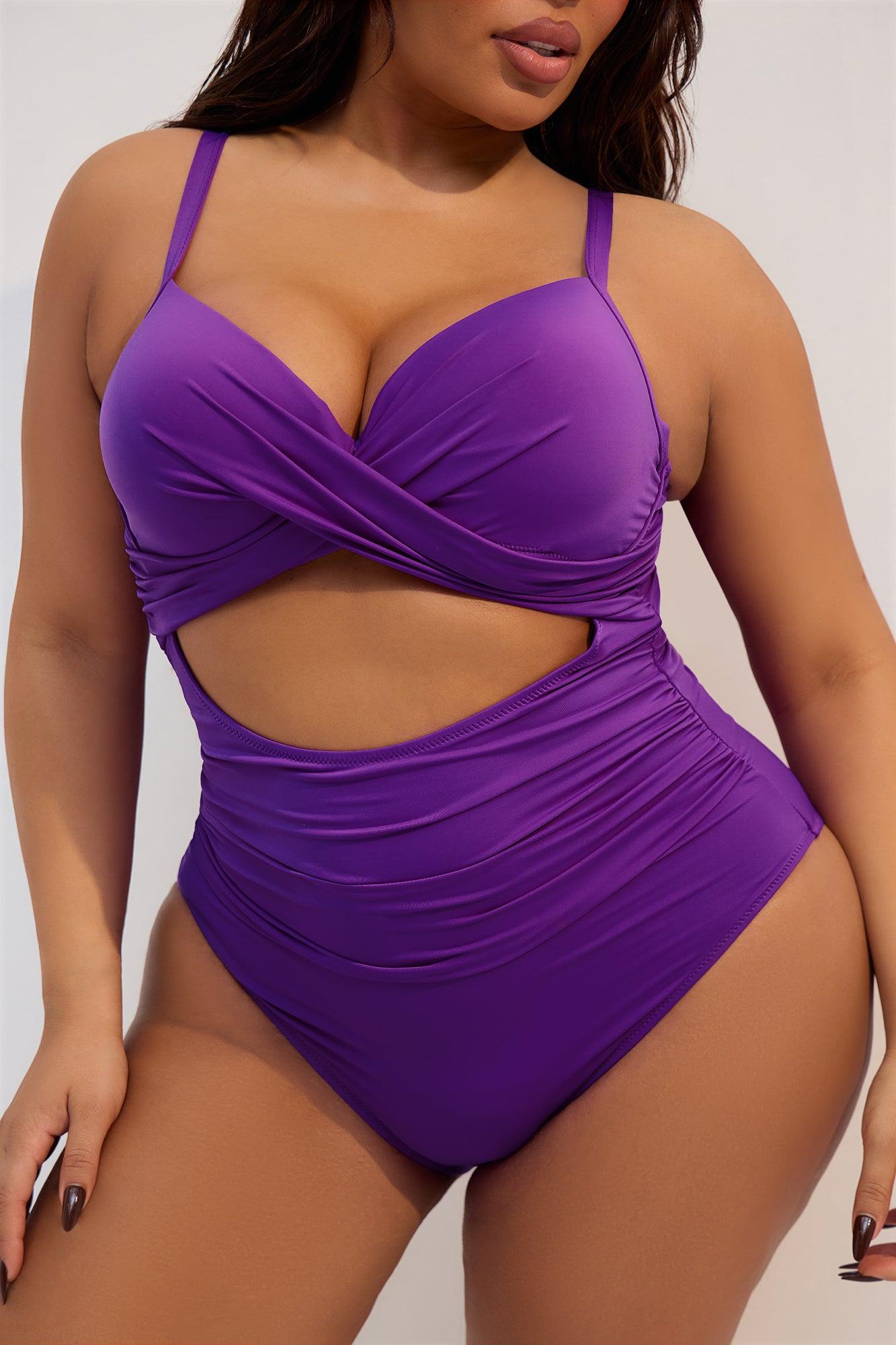 Summer Lounge Ruched Cutout 1 Piece Swimsuit - Purple Product Image