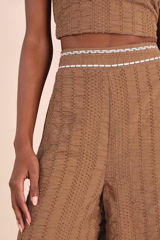 Sunny Confidence Brown Textured Velvet Wide-Leg Pants Product Image