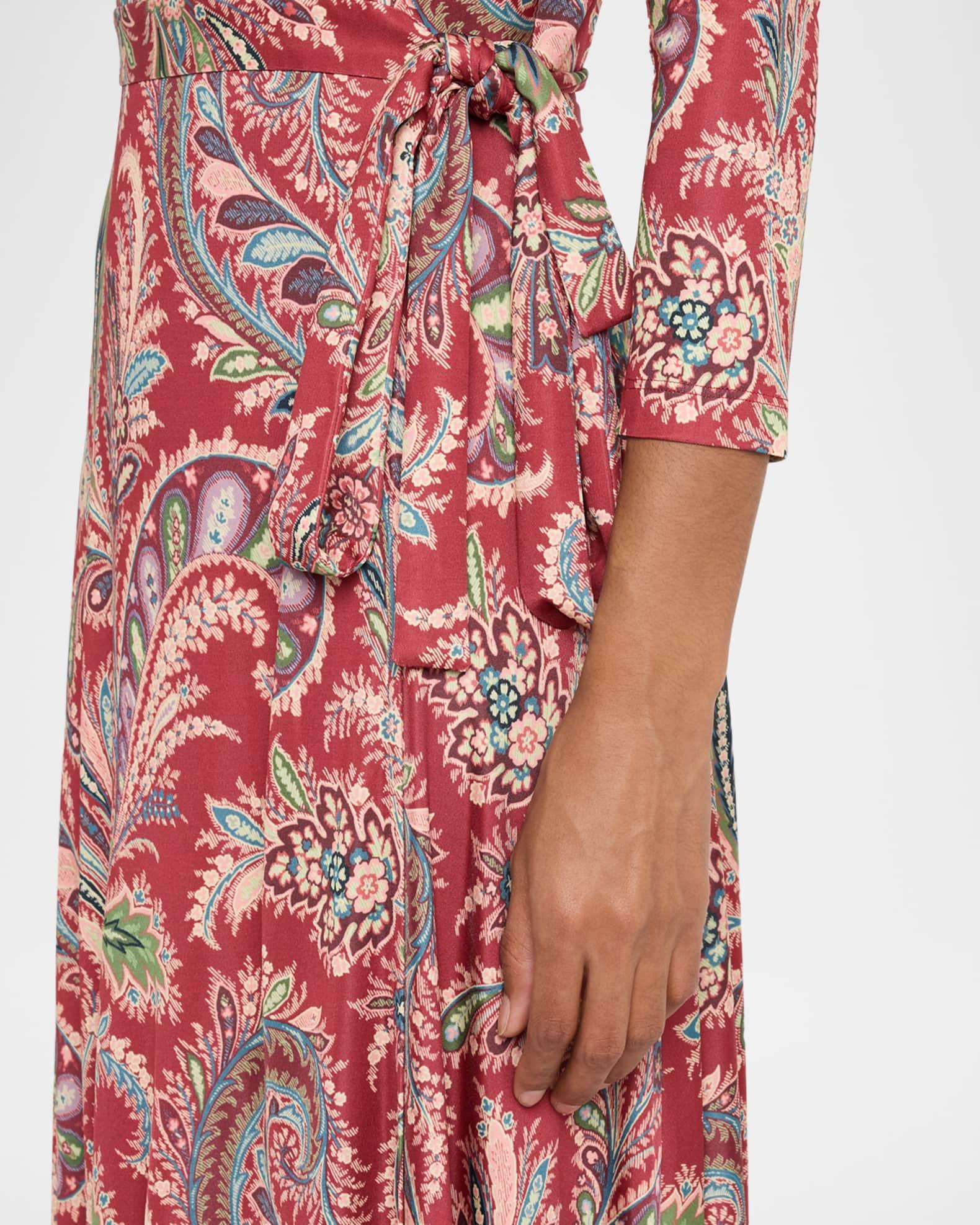 Paisley-Print Bracelet-Sleeve Wrap Midi Dress Product Image