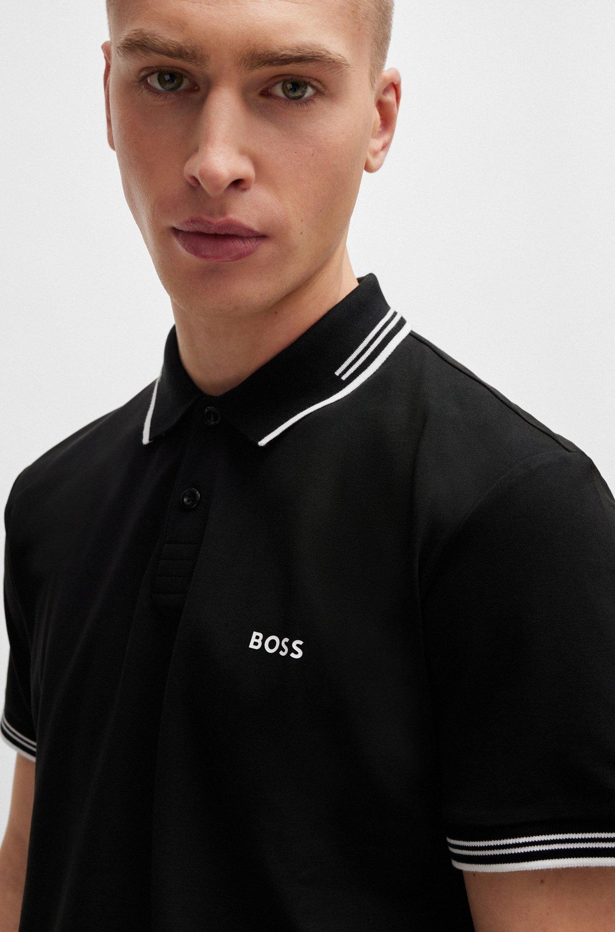 BOSS - Stretch-cotton slim-fit polo shirt with branding - Black Product Image