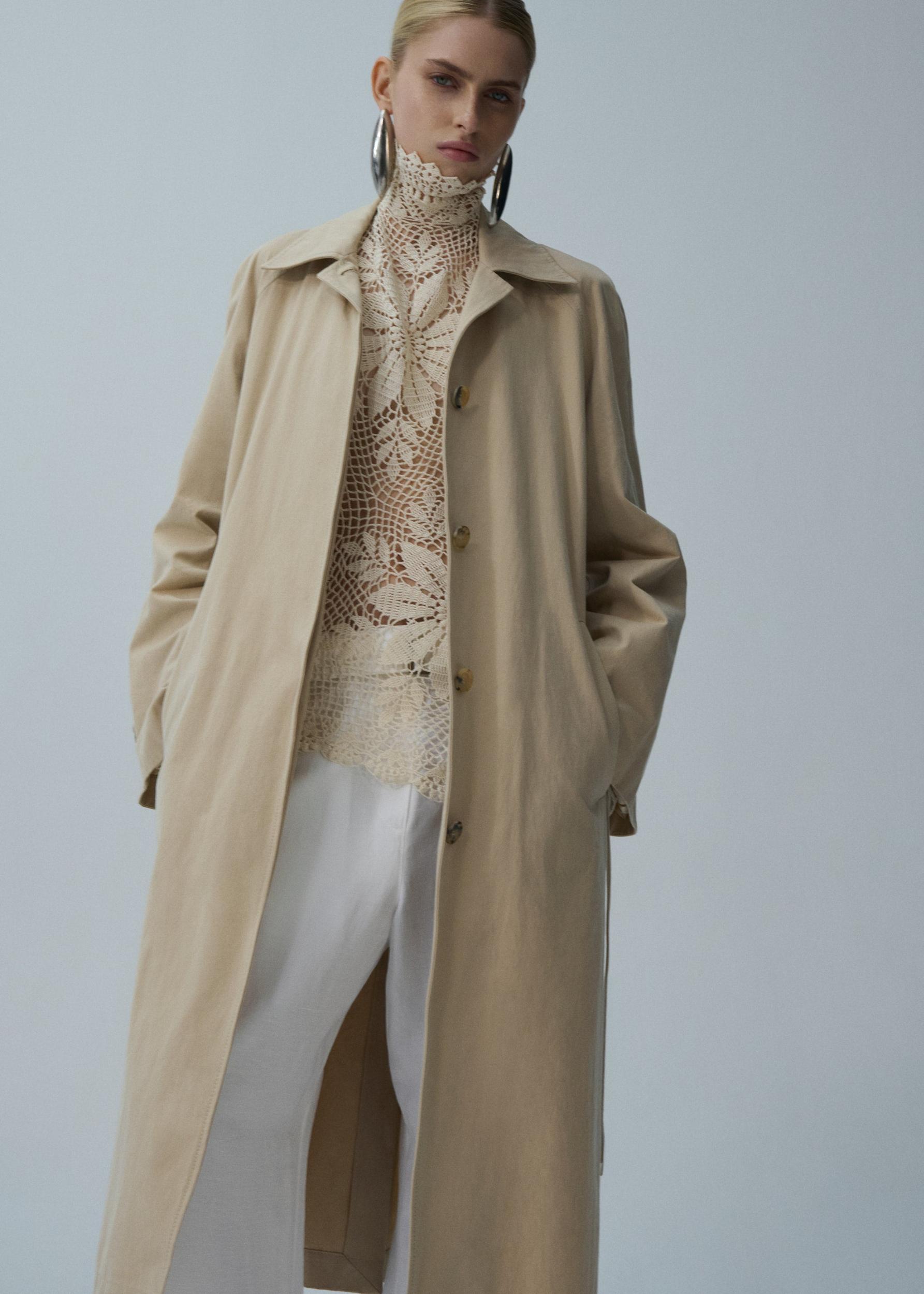 Wrap cotton trench coat in beige Product Image