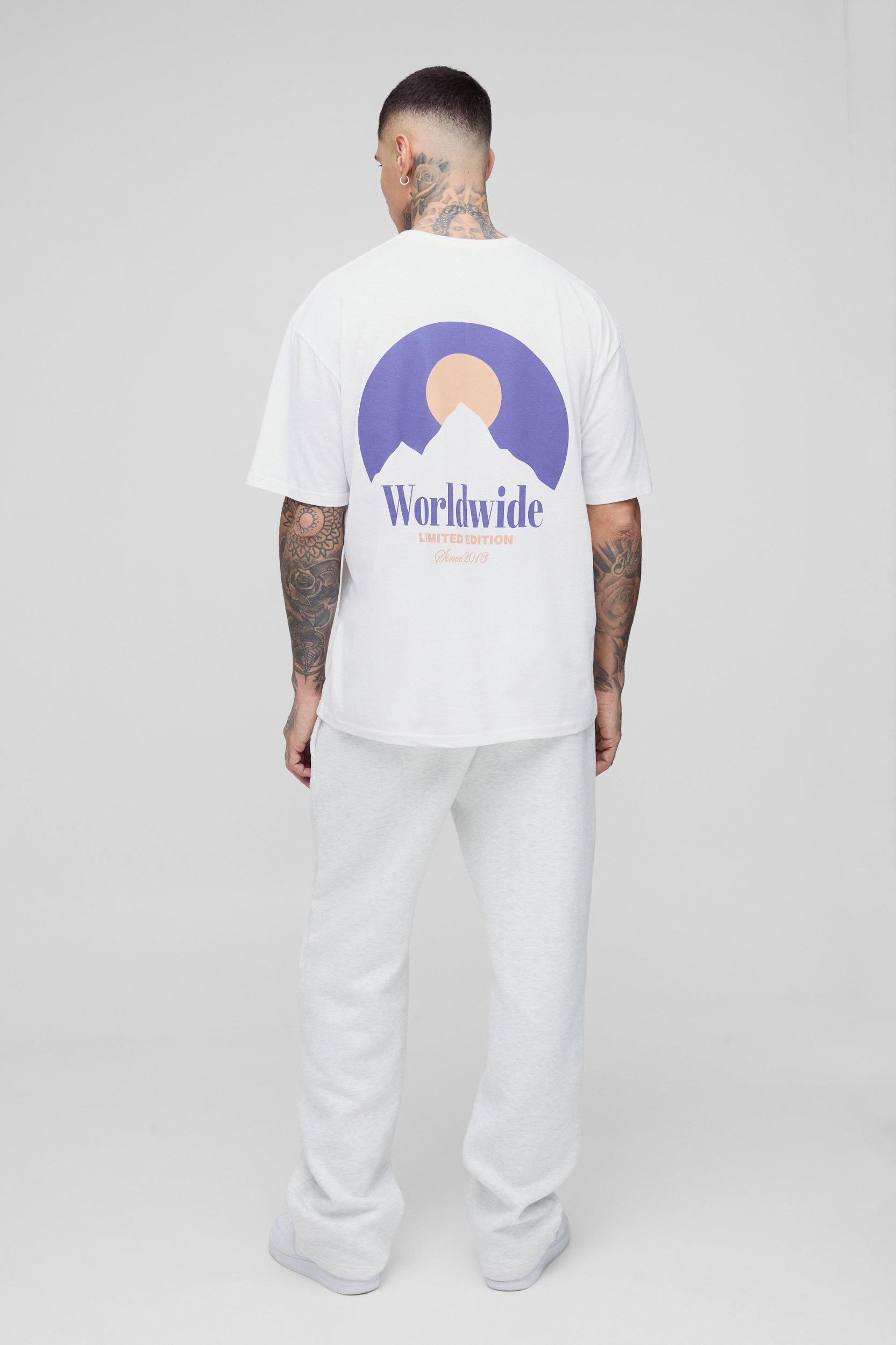 Tall Oversized Worldwide Landscape Print T-Shirt | boohooMAN USA Product Image
