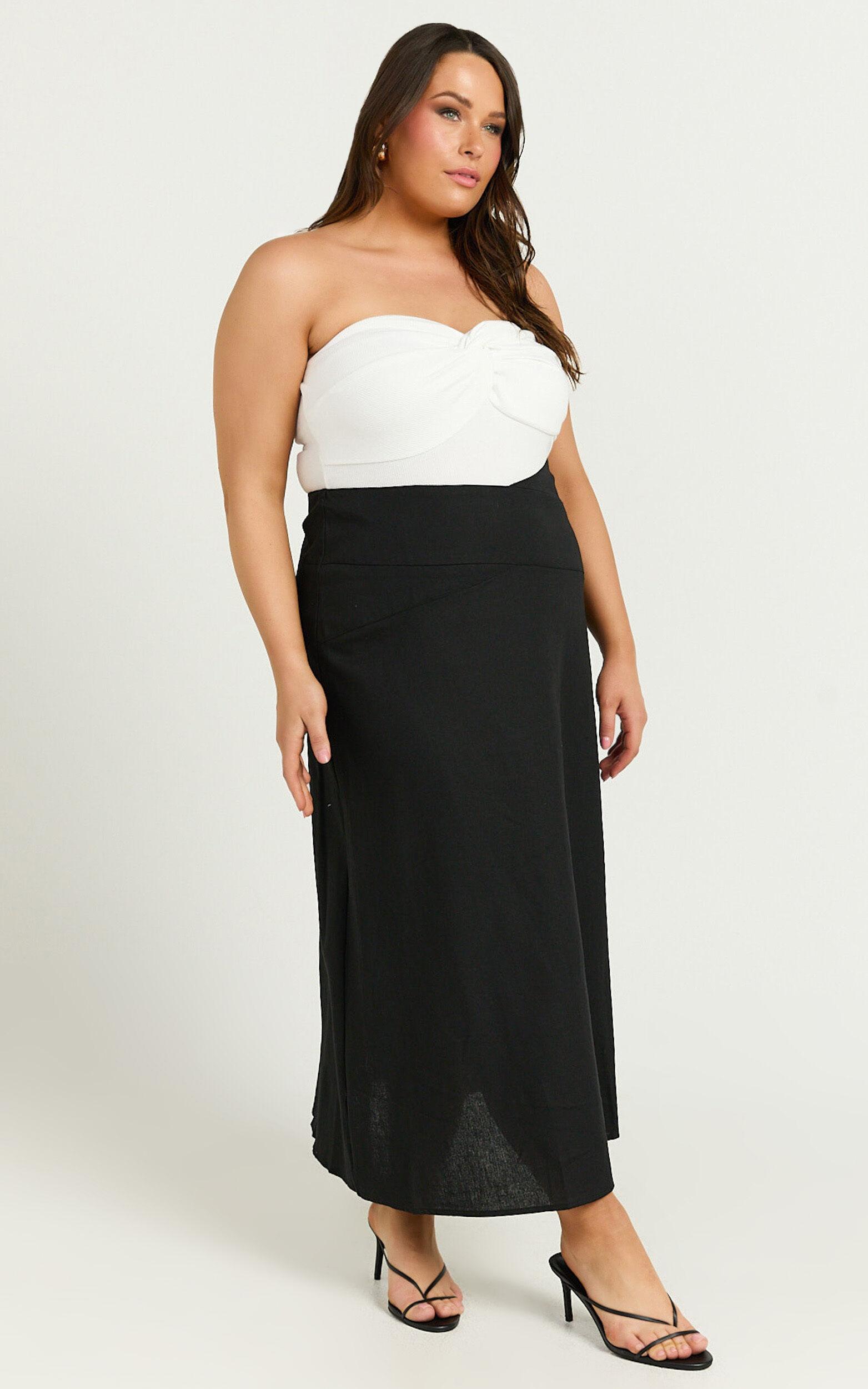Sundry Midi Skirt - Linen High Waisted Cross Front Detail Skirt in Black Product Image
