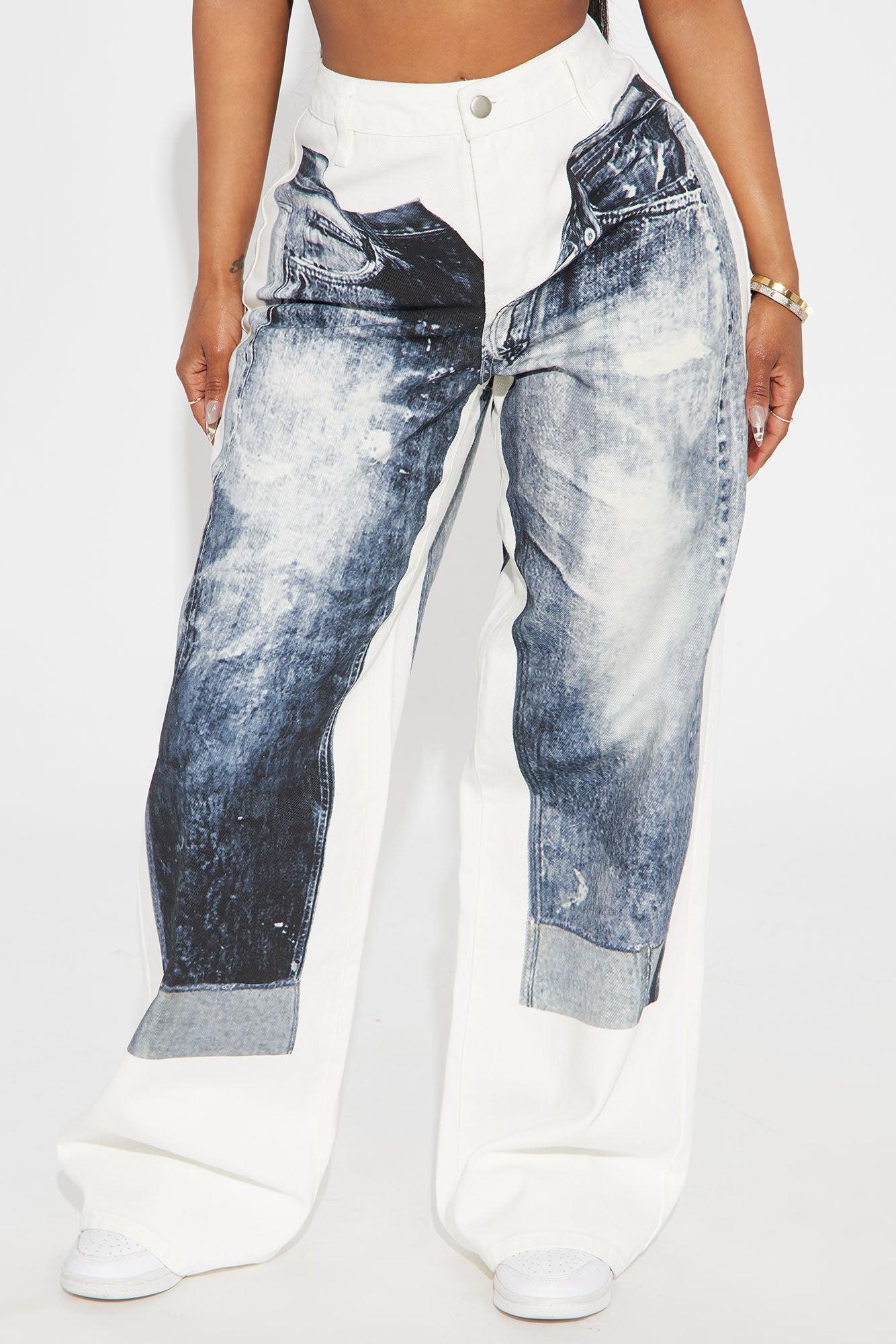 Perfect Illusions Denim Printed Straight Leg Jeans - White Product Image