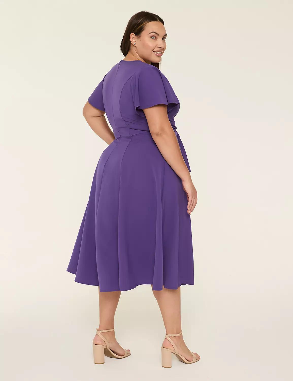 Lena V-Neck Level-Hem Midi Dress Product Image