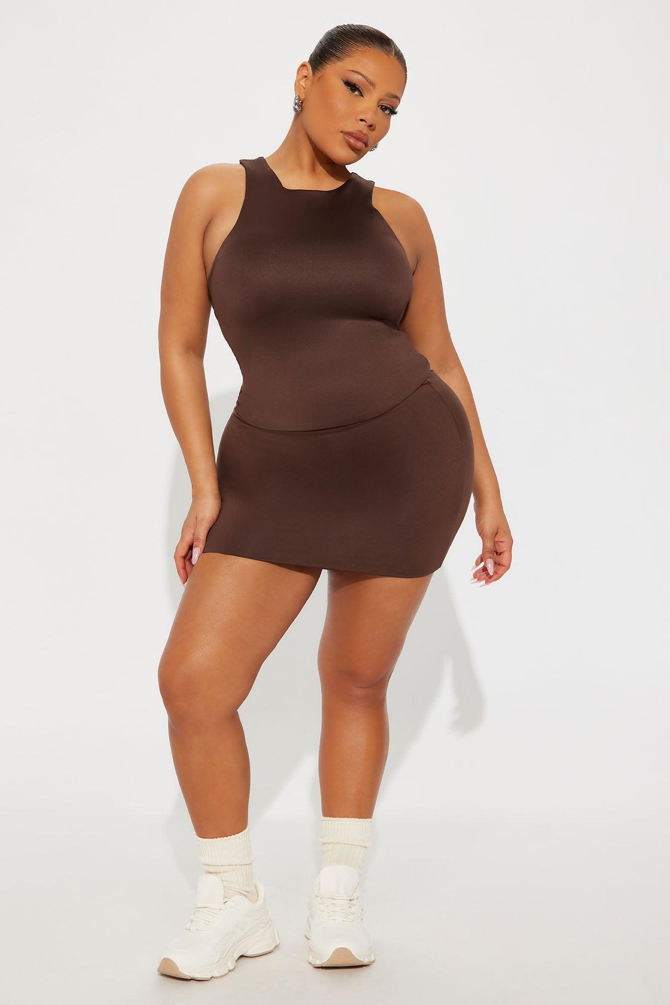 Contour Double Lined High Neck Tank Top - Chocolate Female Product Image