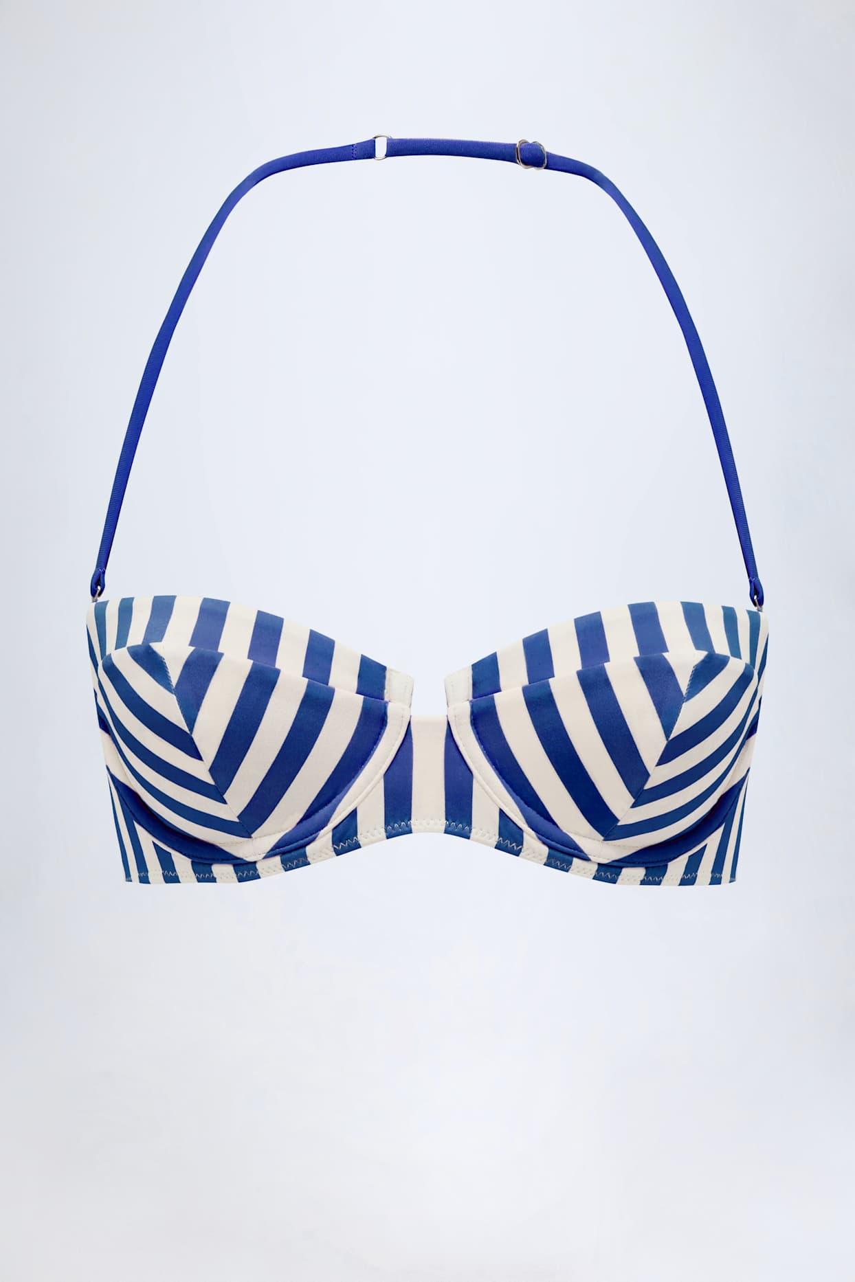 Underwired Halterneck Balconette Bikini Top in Marine Blue Stripe Product Image