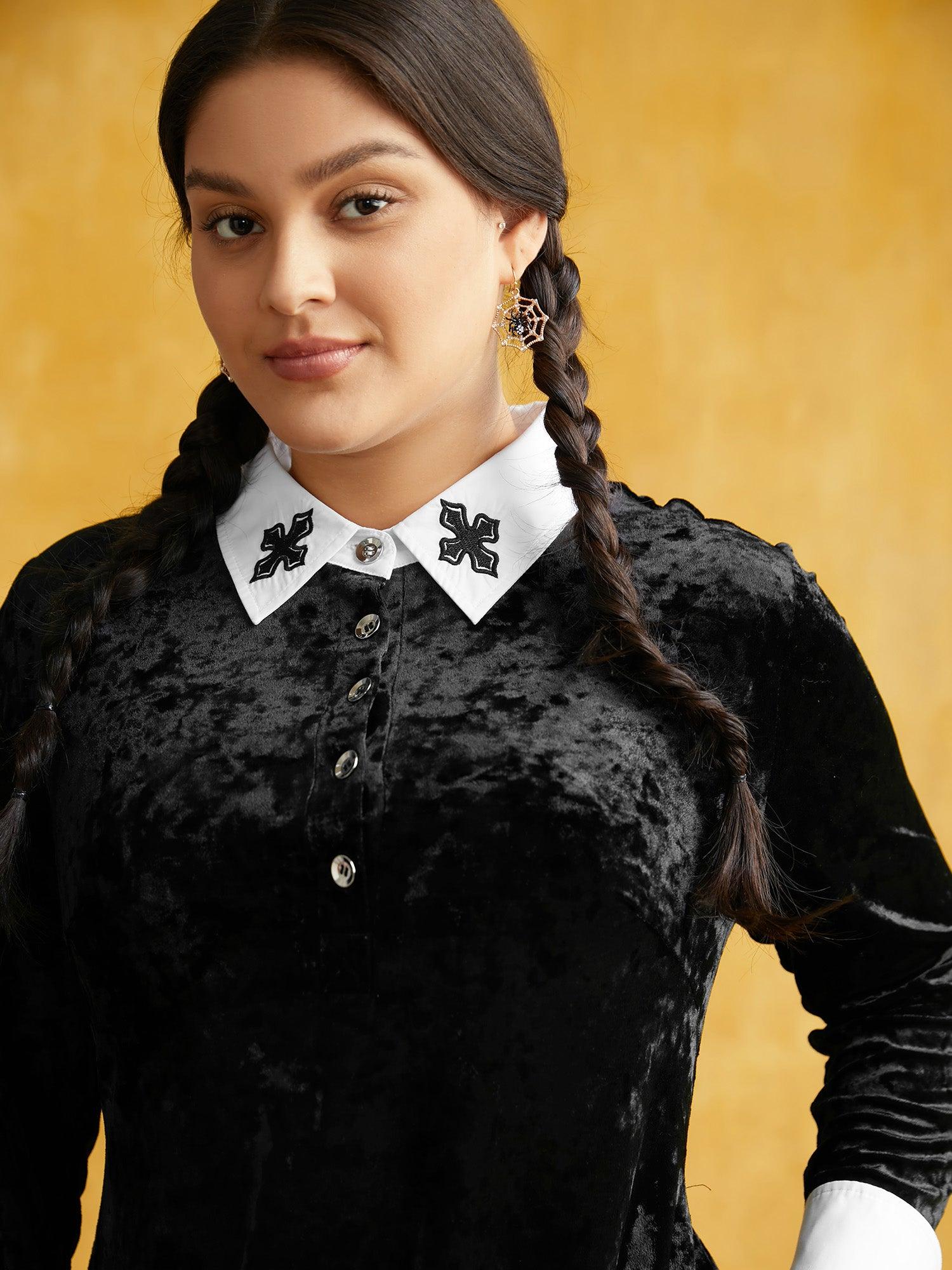 Stretch Velvet Collared Midi Dress Female Product Image