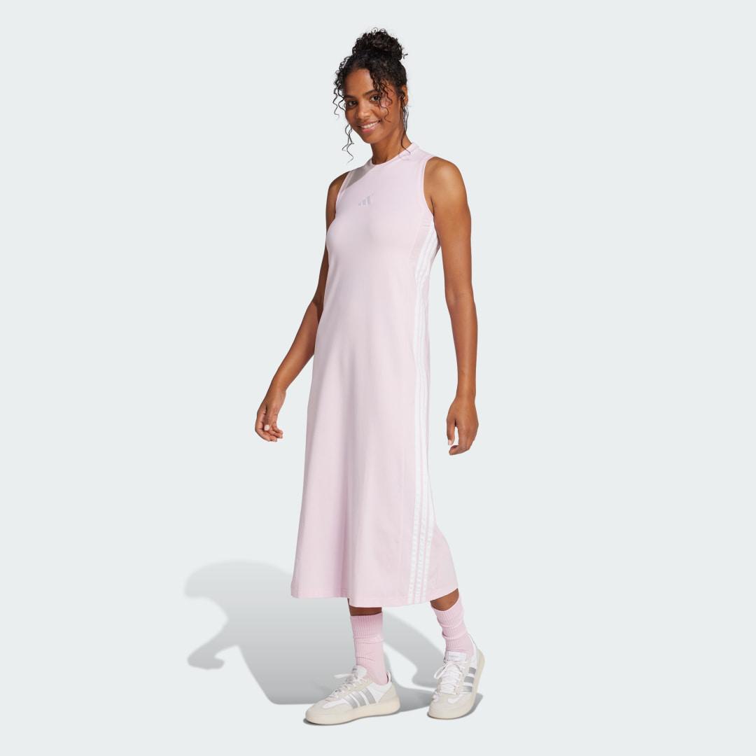 adidas Essentials 3-Stripes Long Racerback Dress Clear Pink XS Womens Product Image
