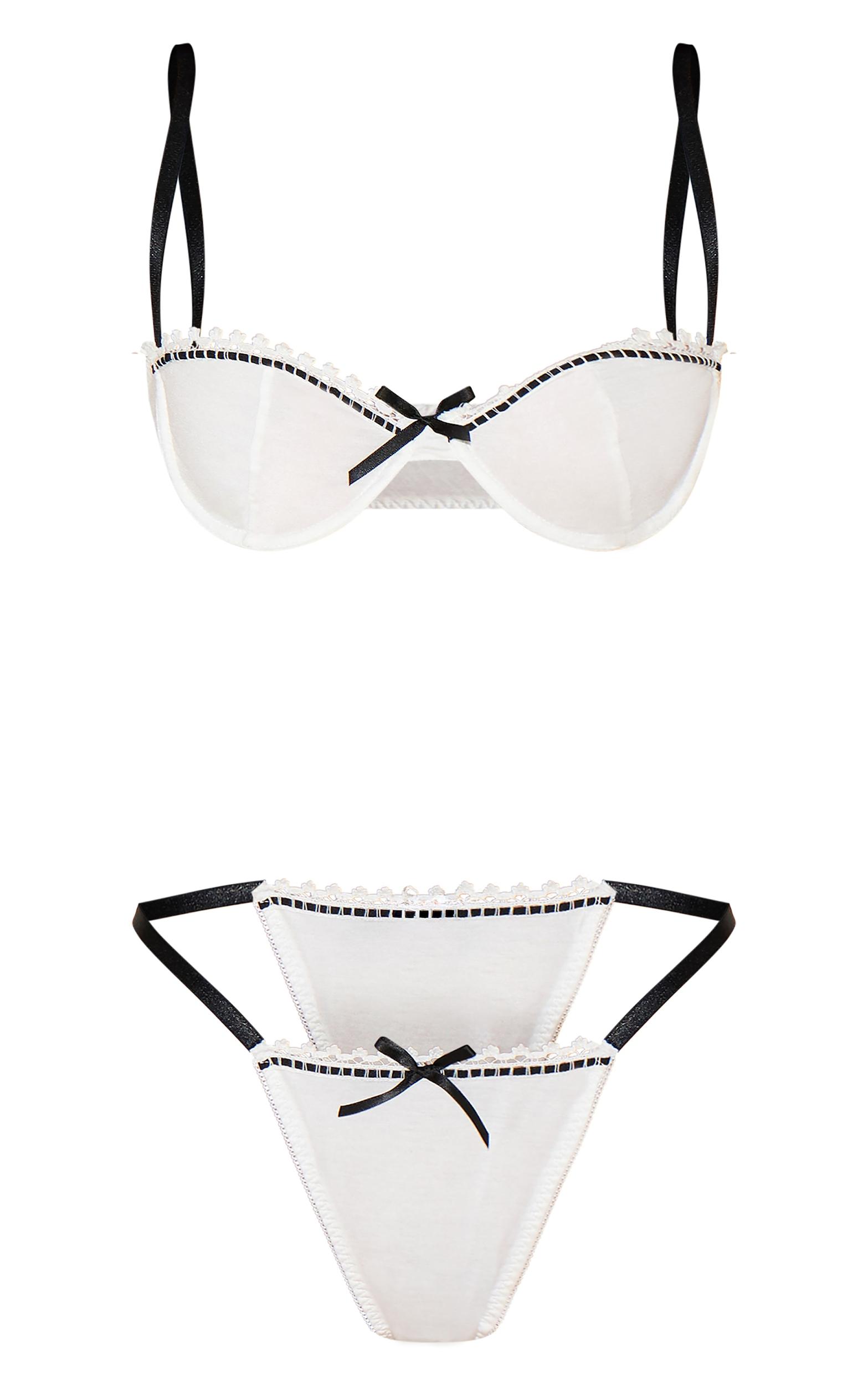 White Jersey Lace Trim Underwired Lingerie Set Product Image