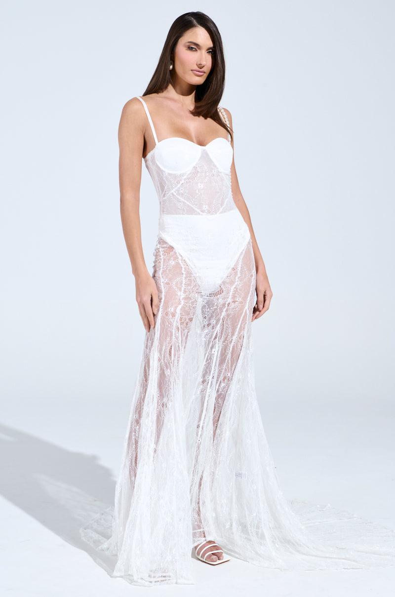 TROUBLES HERE LACE MAXI DRESS IN WHITE Product Image
