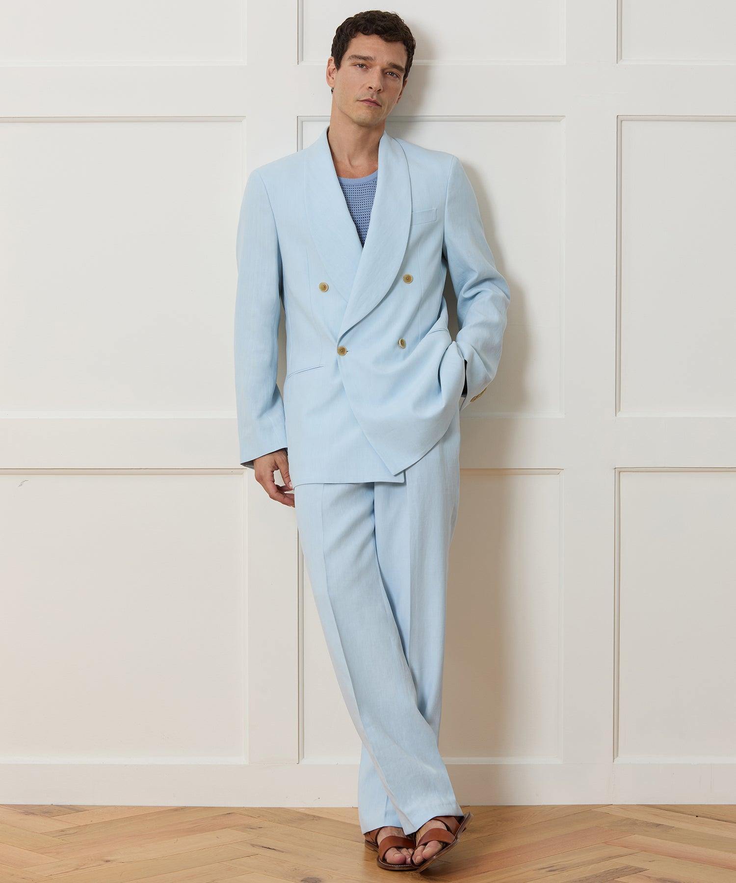 Italian Sueded Linen Double-Breasted Shawl Collar Jacket Product Image