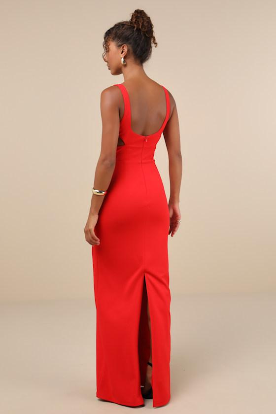 Simply Desirable Red Sleeveless Cutout Column Maxi Dress Product Image