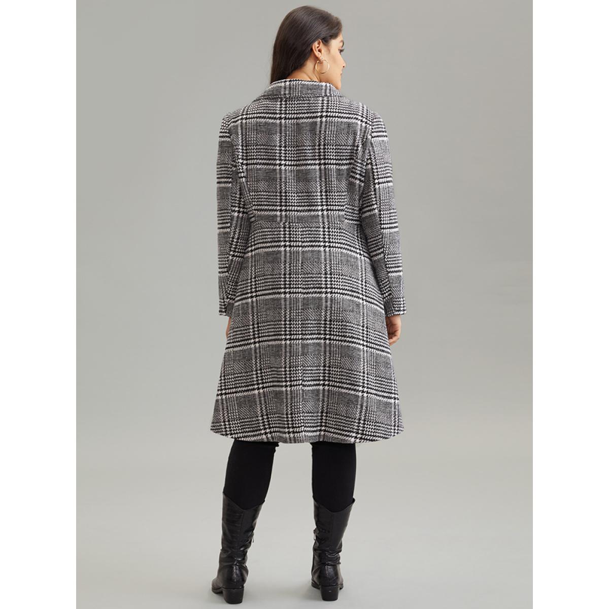 Plus Size Houndstooth Textured Double Breasted Pocket Coat Women Black Casual Texture Ladies Dailywear Winter Coats BloomChic 22-24/3X Product Image