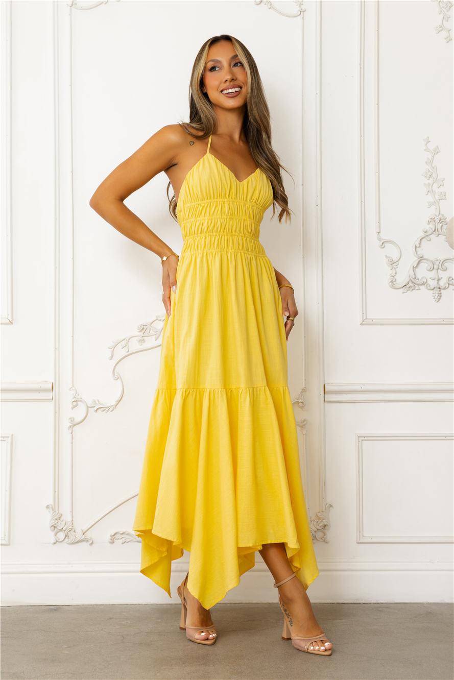 Sundrenched Escapes Halter Maxi Dress Yellow Product Image