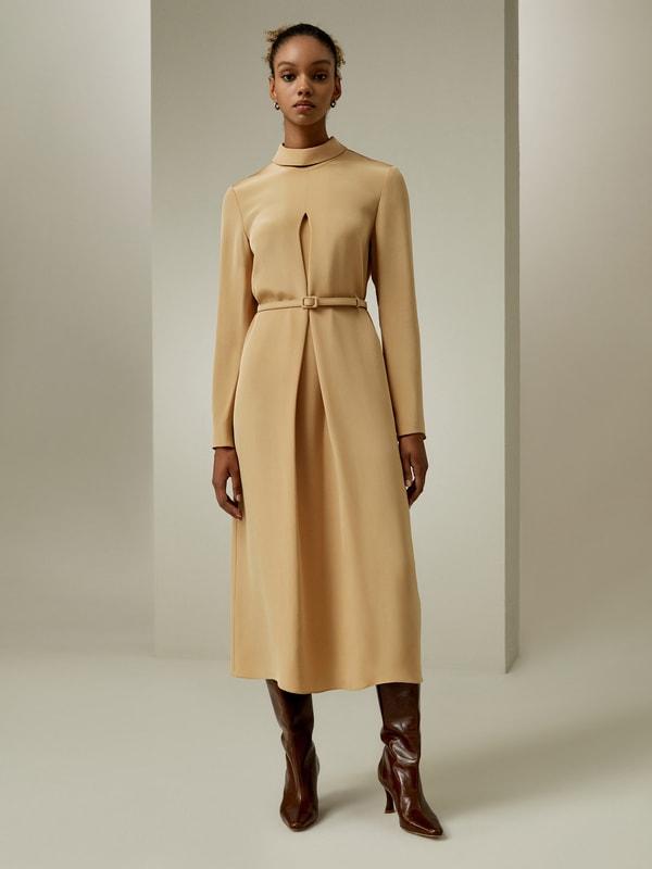 (Evanna) Stand Collar A Line Dress Product Image