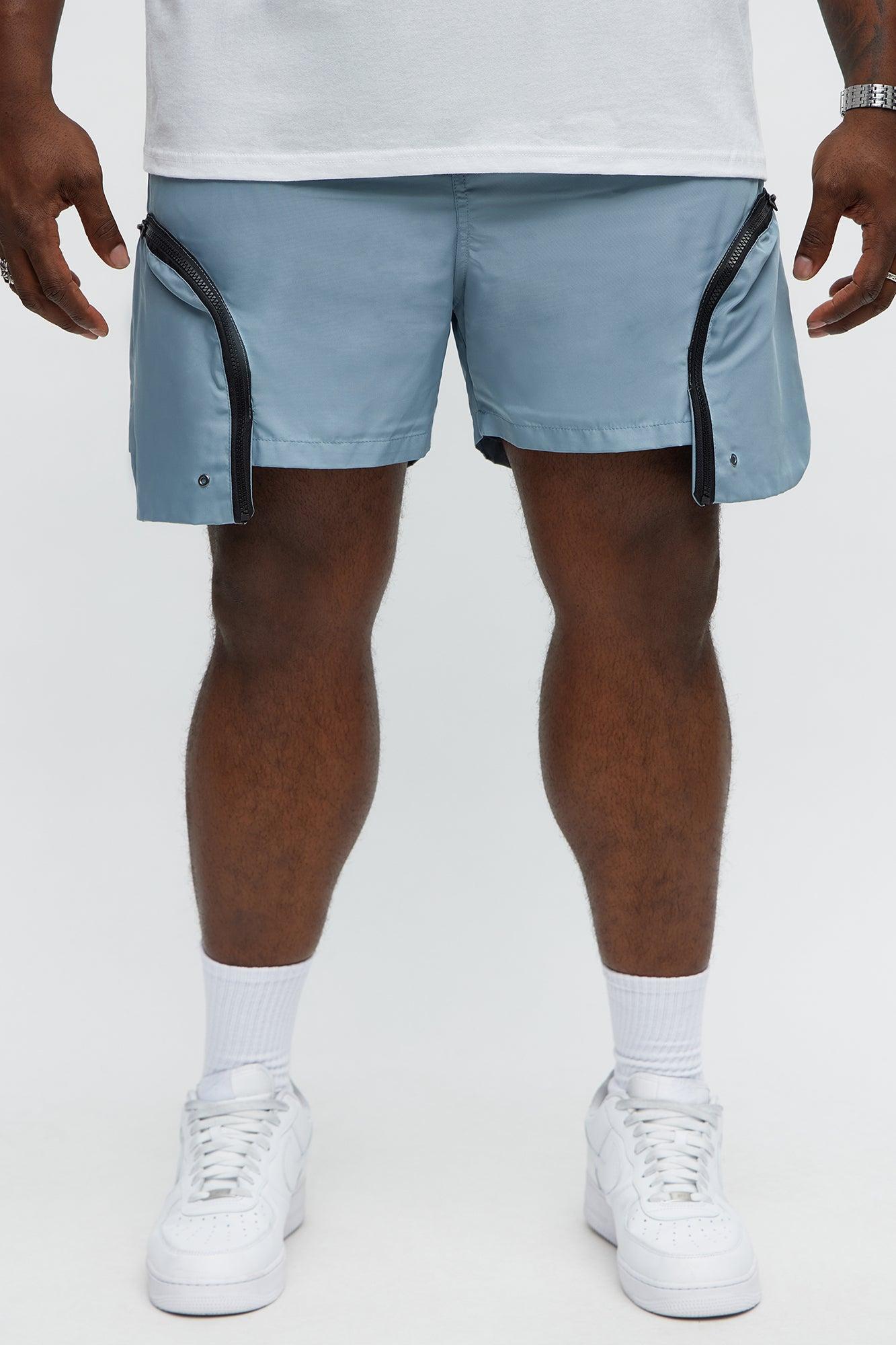 Cargo Pockets Relaxed Drawstring Shorts - Blue Male Product Image