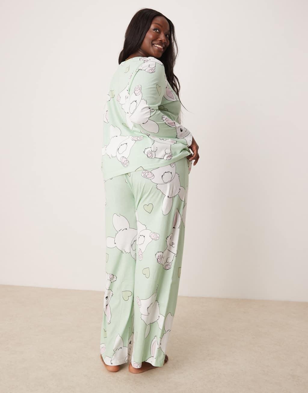 ASOS DESIGN Curve bunny long sleeve top & pants pajama set in gray Product Image