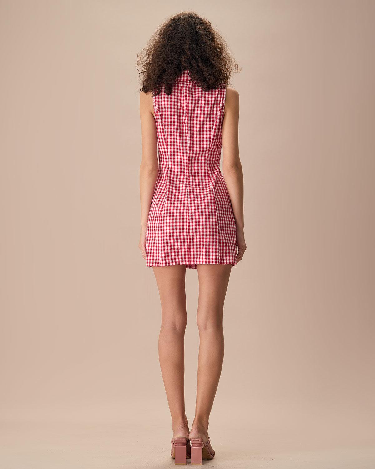 The Lapel Plaid Sleeveless Cotton Pocket Mini Dress Product Image