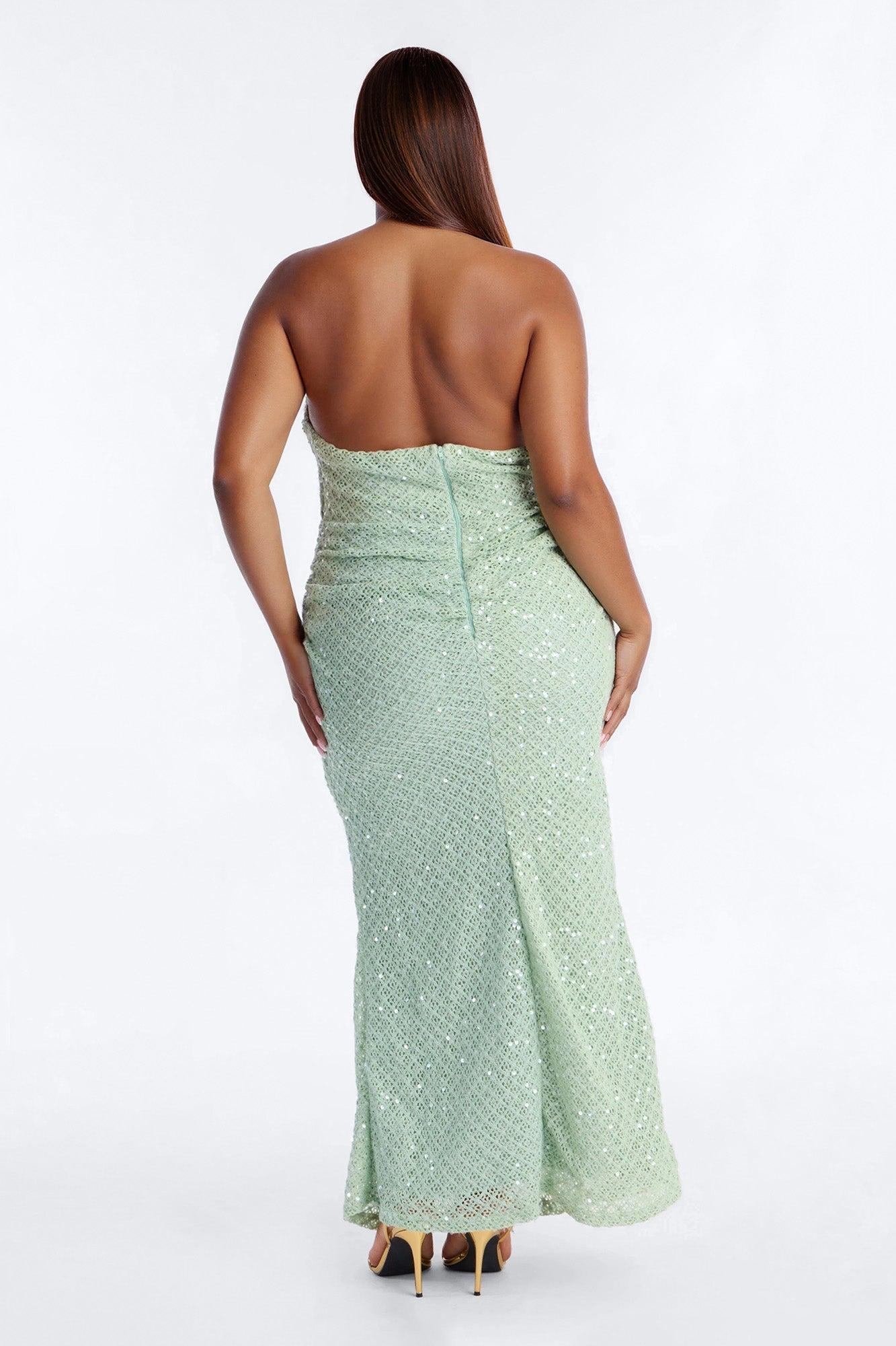 Gleam And Glow Sequin Crochet Maxi Dress - Sage Female Product Image