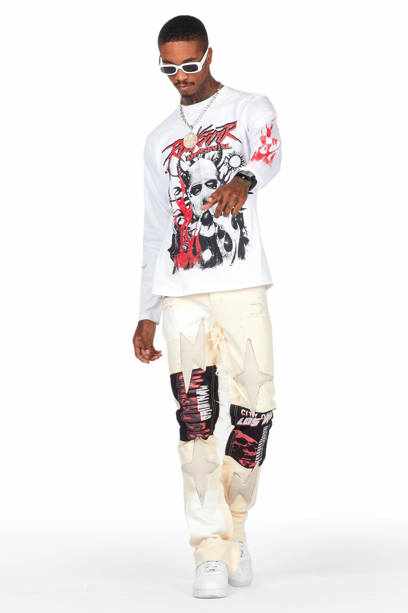 Rhys Beige Patchwork Stacked Flare Jean Male Product Image