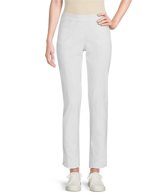 Slimsation® by Multiples Petite Size Wide Waistband Pull-On Plain Weave Ankle Pants Product Image