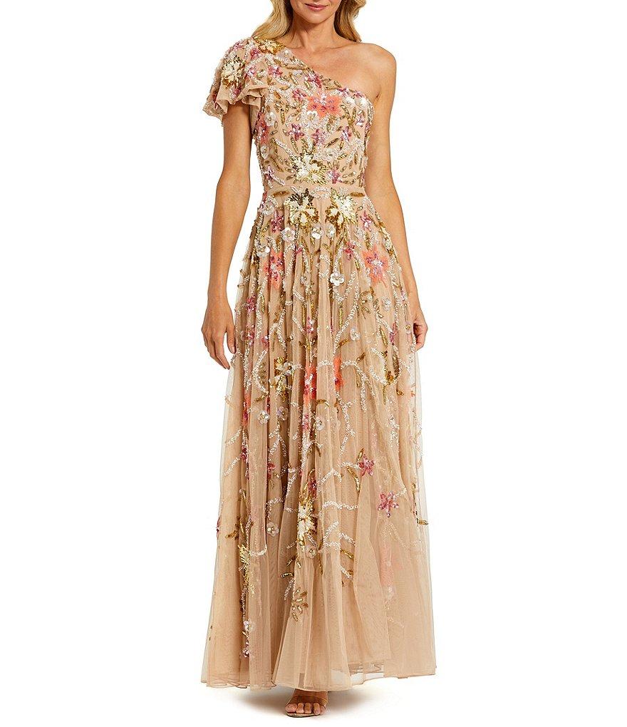 Mac Duggal Sequin One Shoulder Short Flutter Sleeve Gown Product Image