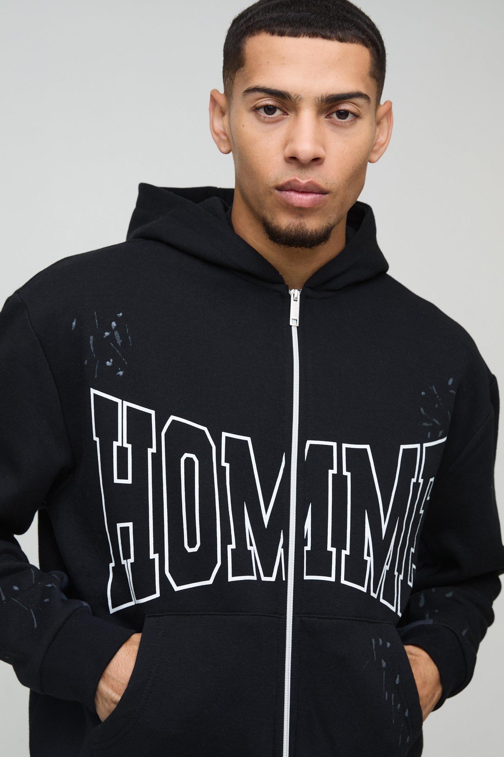 Oversized Boxy Homme Paint Splatter Homme Zip Through Tracksuit | boohooMAN USA Product Image