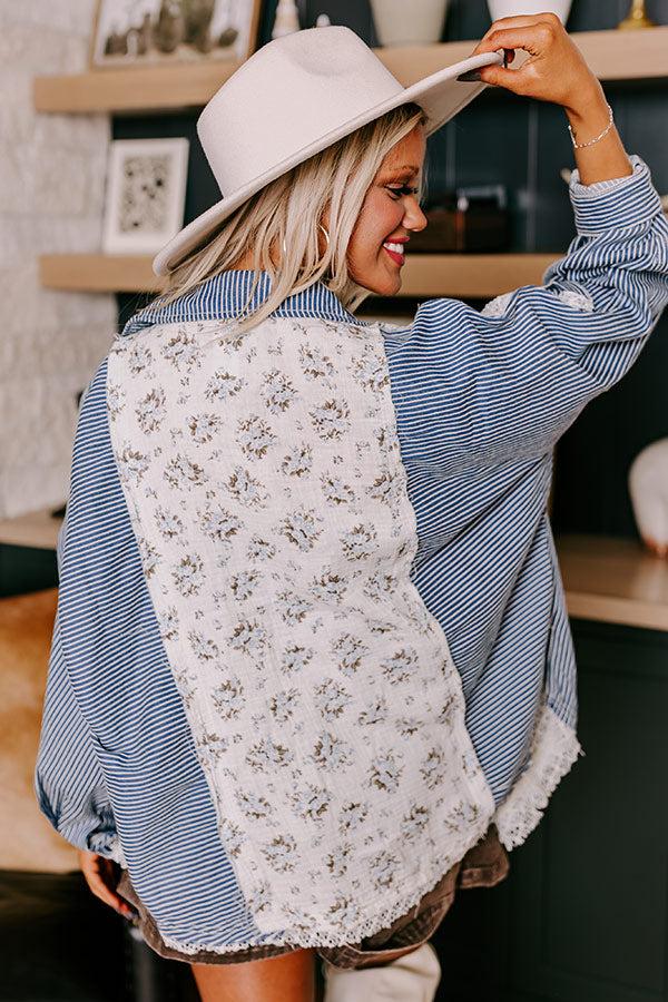 Boho Chic Lace Button Up in Blue Product Image