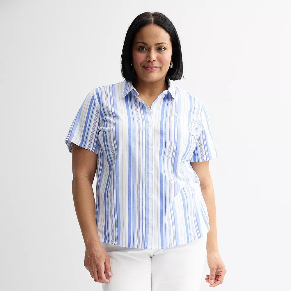 Plus Size Croft & Barrow® Camp Shirt, Women's, Size: 2XL, Blue Varied Stripe Product Image