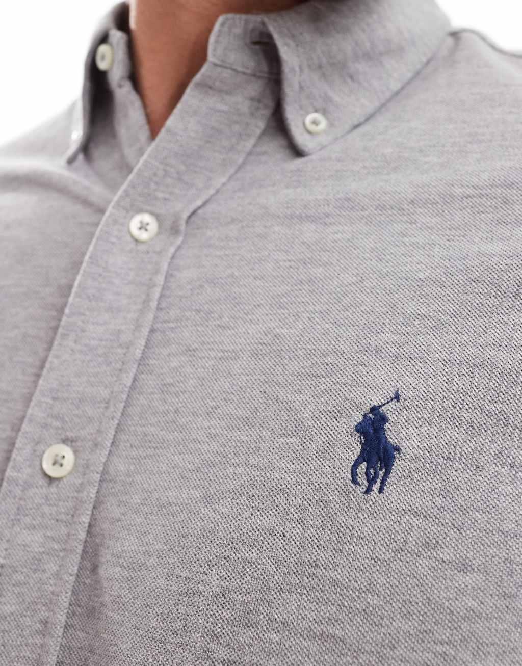 Polo Ralph Lauren icon logo button down pique shirt in gray Product Image