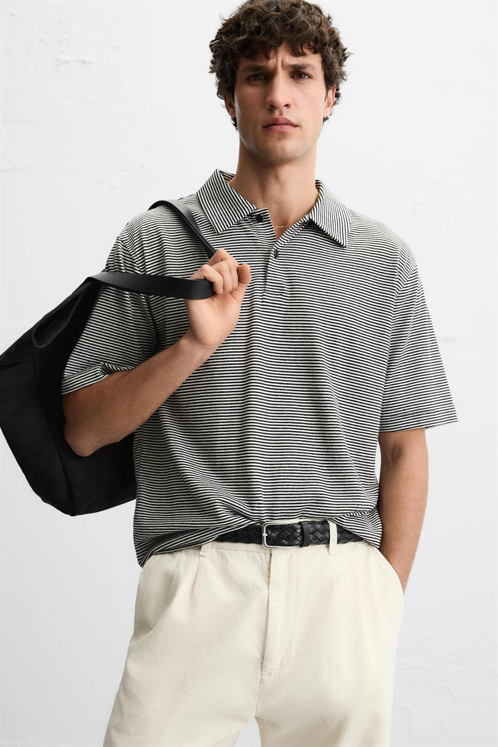 LINEN-COTTON STRIPED POLO SHIRT Product Image