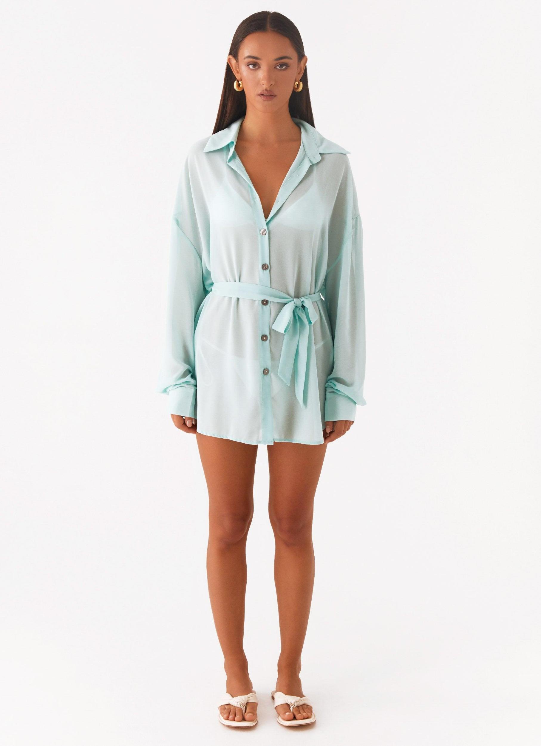 Miley Oversized Chiffon Shirt - Pale Blue Product Image