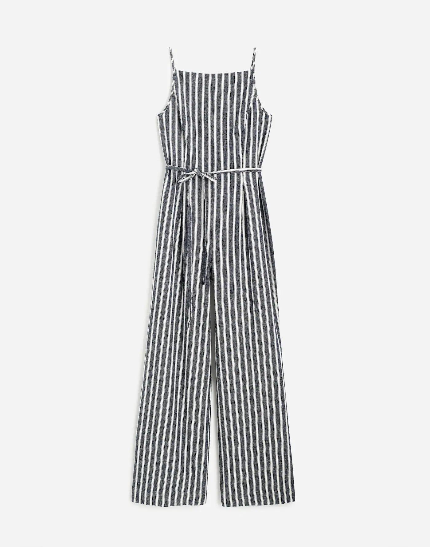 Pleated Wide-Leg Jumpsuit in Pinstripe Linen Product Image