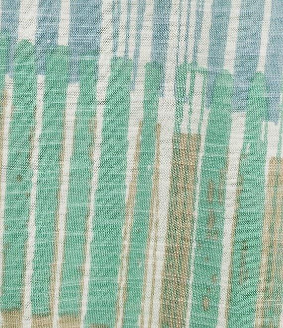 Multiples Slub Knit Embroidered Printed Split V-Neck 3/4 Sleeve Top Product Image