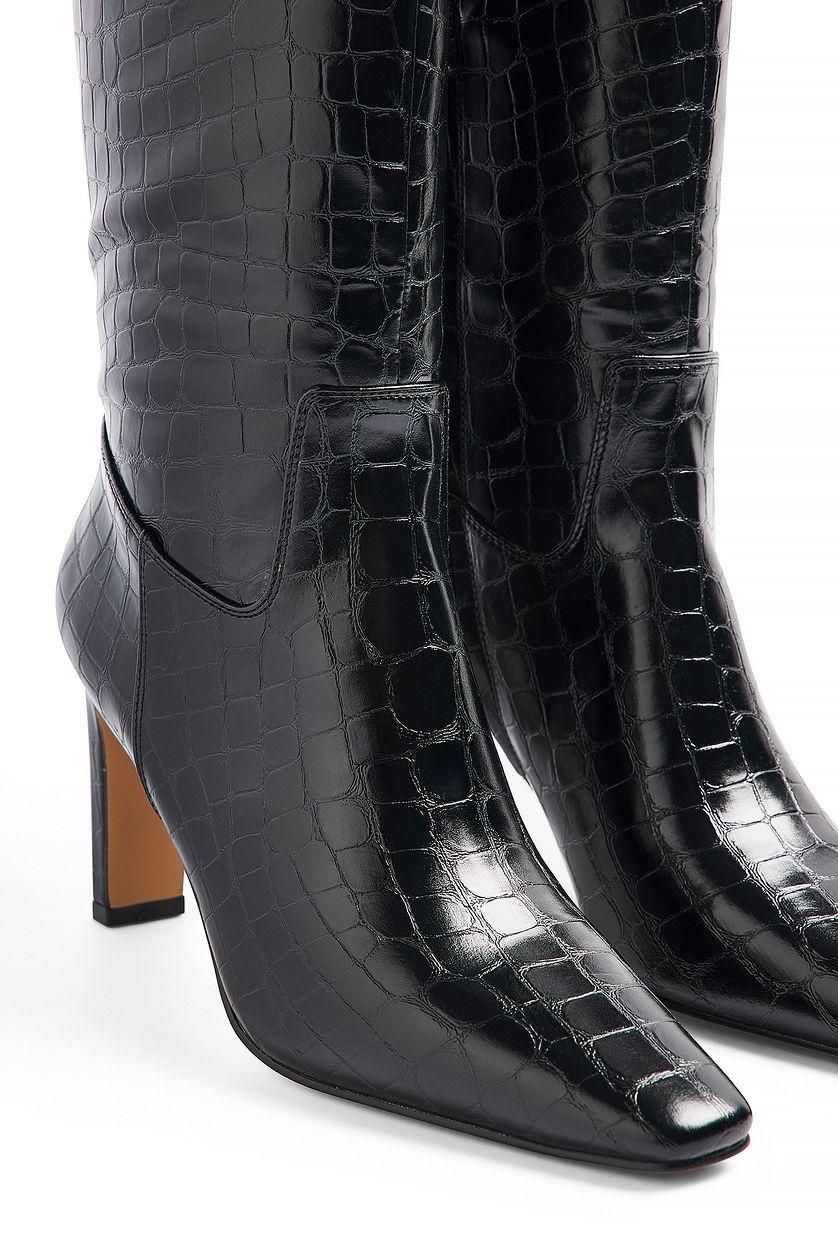 Squared Toe Croc Pattern Boots Product Image