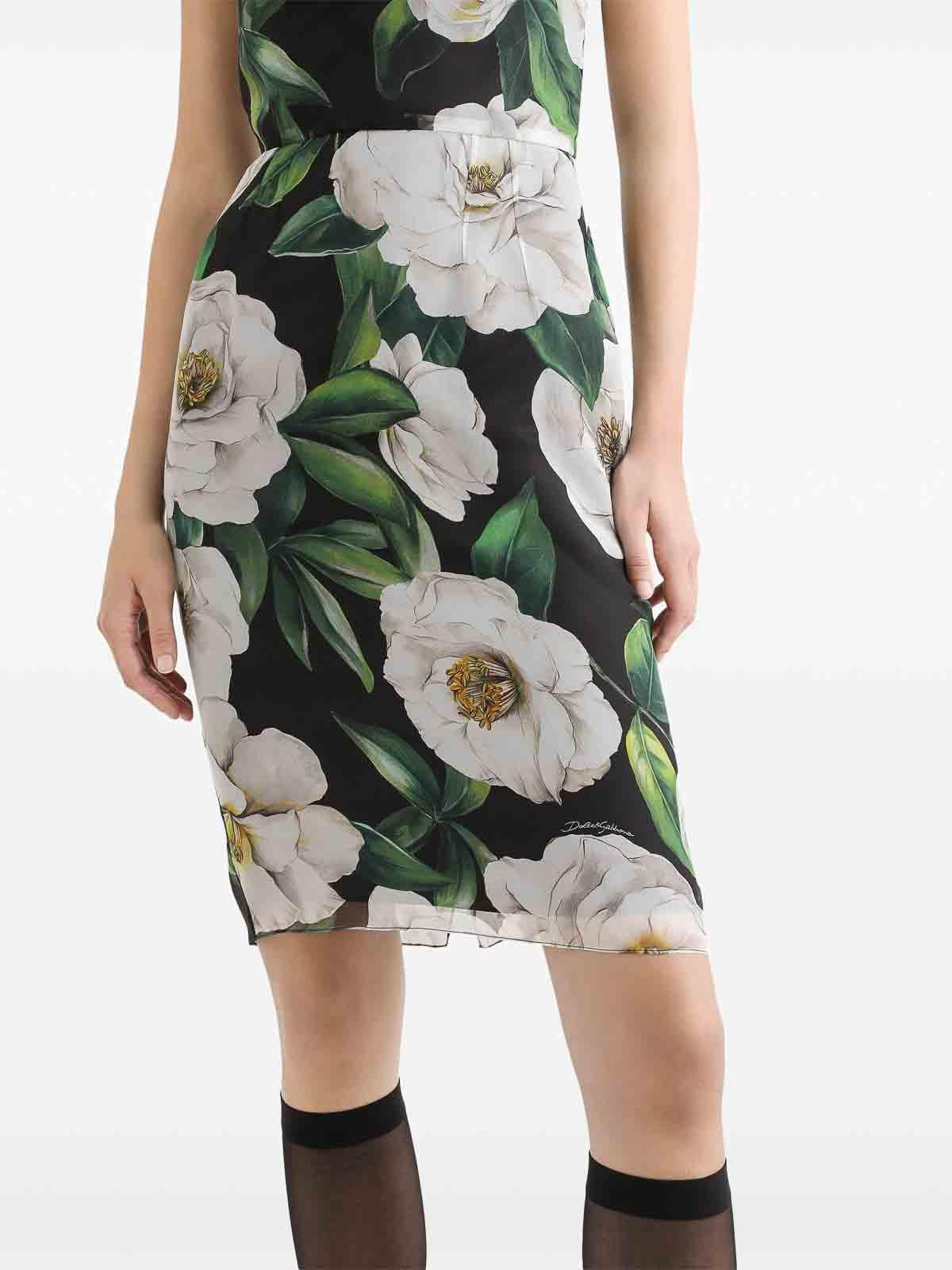 DOLCE & GABBANA Silk Dress With Floral Print Dresses Multicolor In Gardeniafnero Product Image