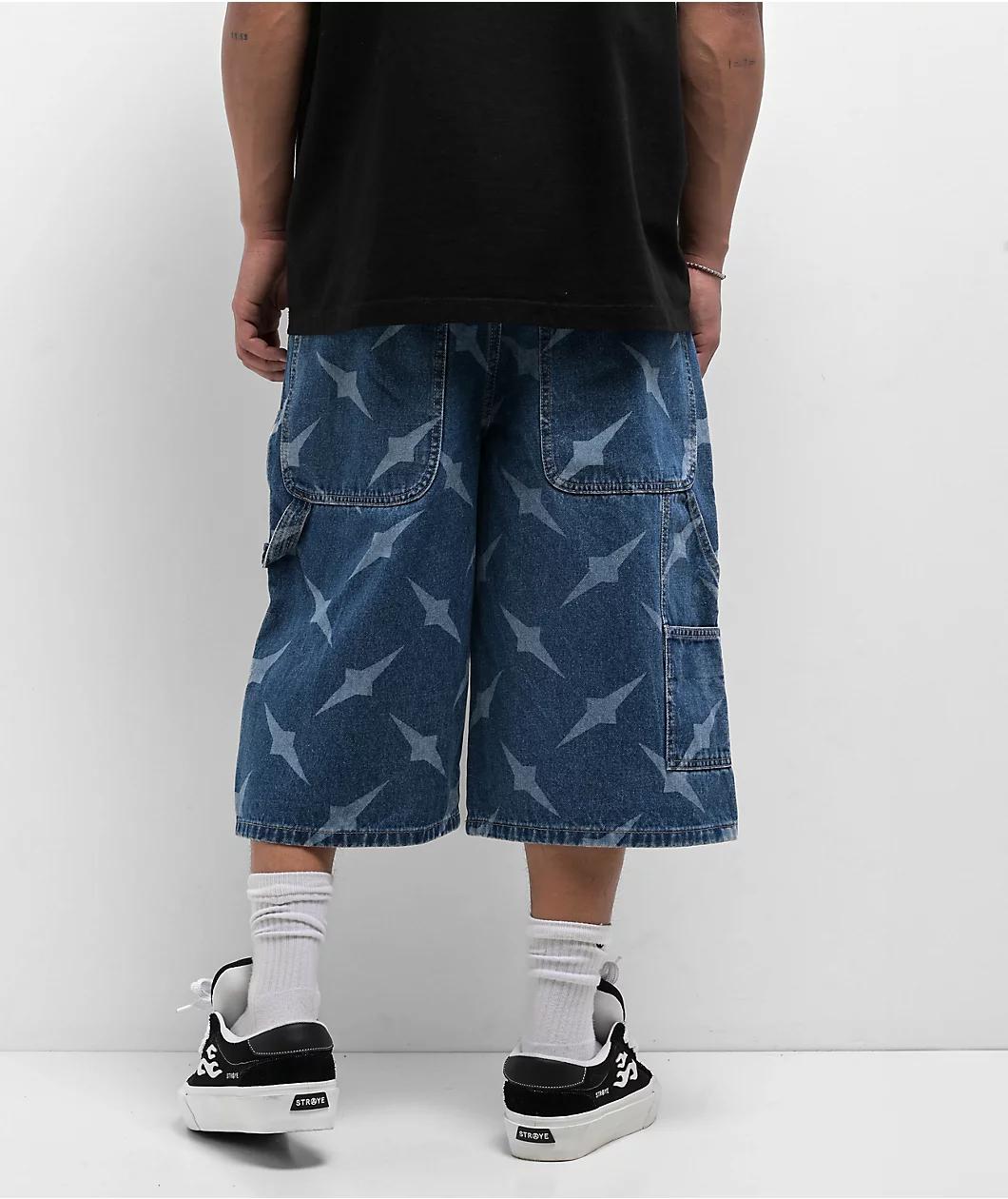 Empyre Diamond Plate Double Knee Blue Ultra Wide Carpenter Shorts Product Image