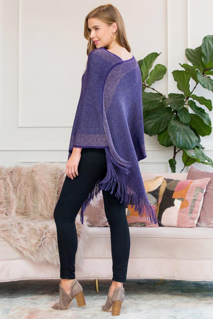 Purple Ultra Soft Two Tone Fringe Poncho Product Image