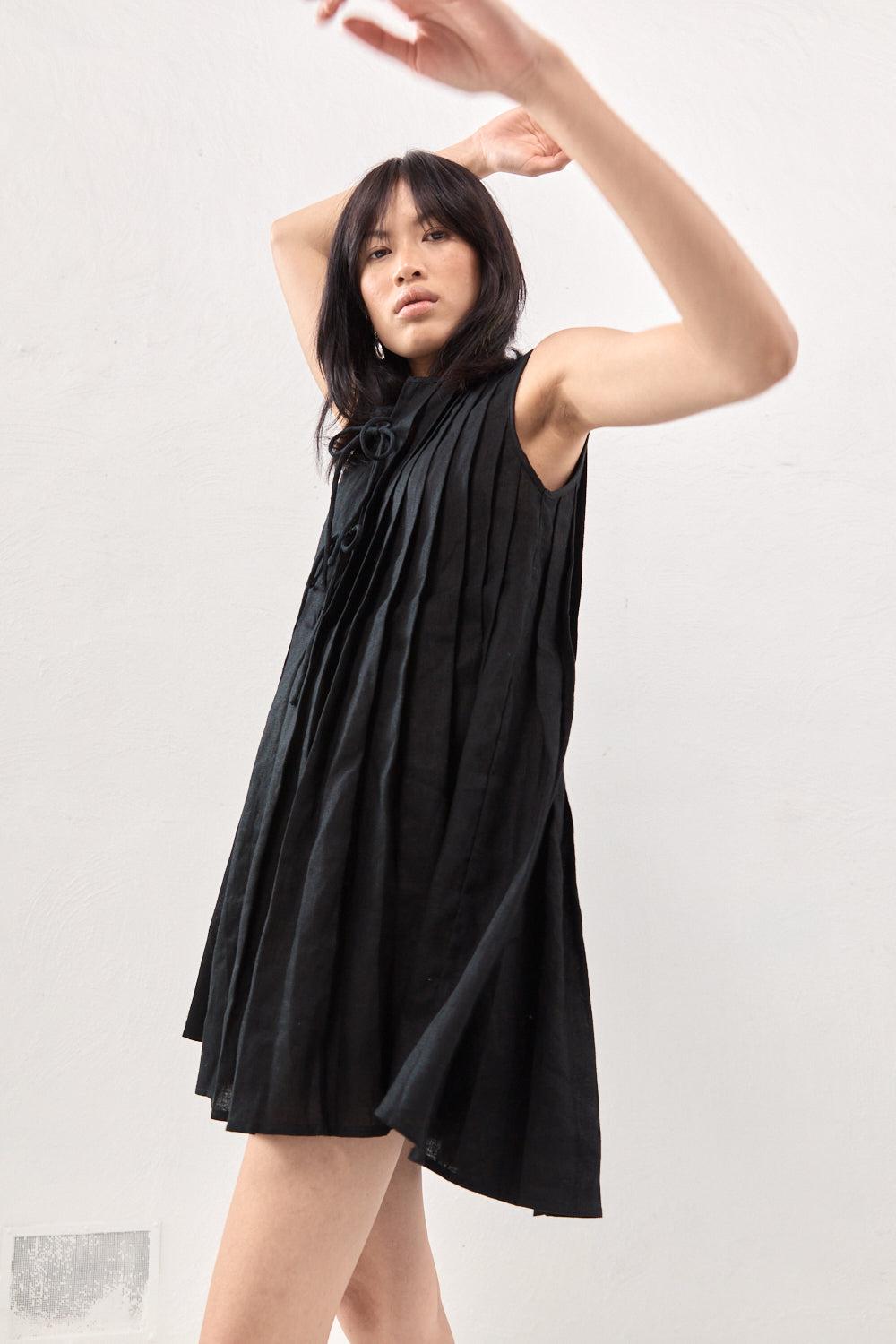 Valeria Linen Mini Dress Black Product Image