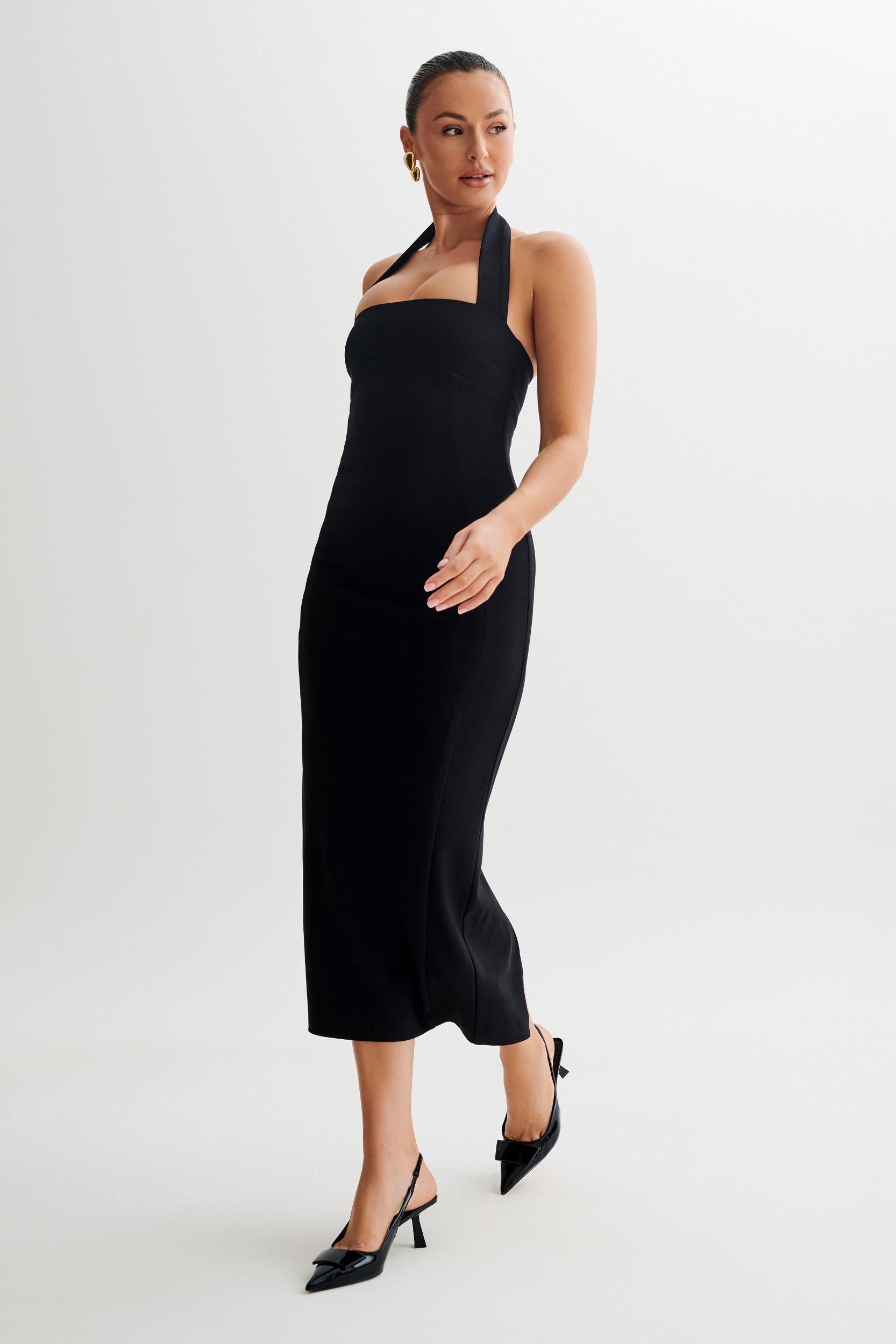 Amelita Suiting Halter Midi Dress - Black Product Image