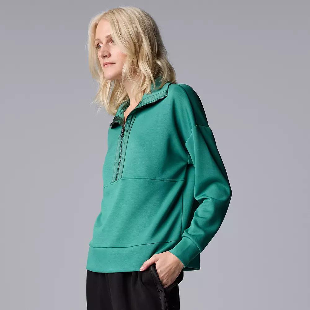 Women's Simply Vera Vera Wang Satin Trim Scuba Half-Zip Pullover, Size: XS, Alpine Frost Product Image