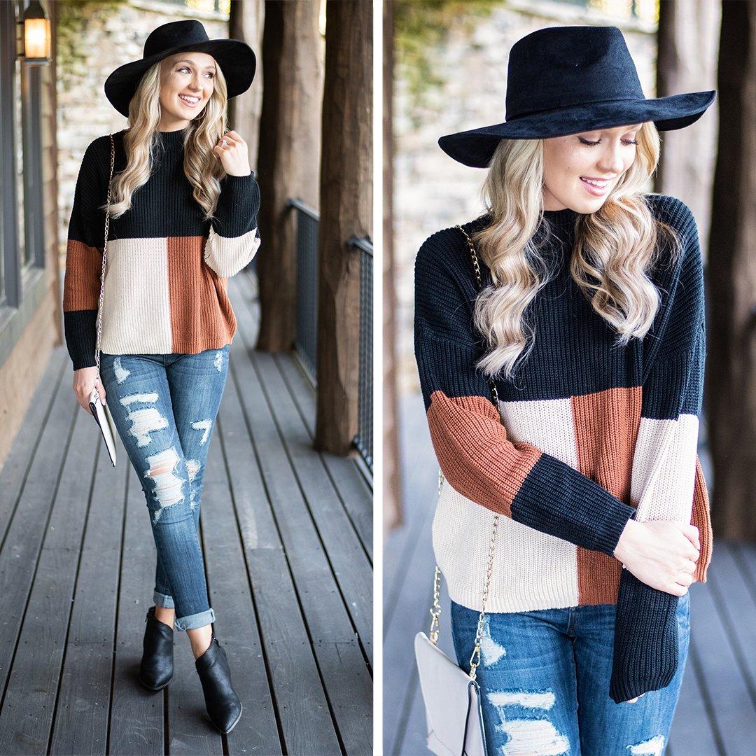 More To Love Black Colorblock Sweater Female Product Image