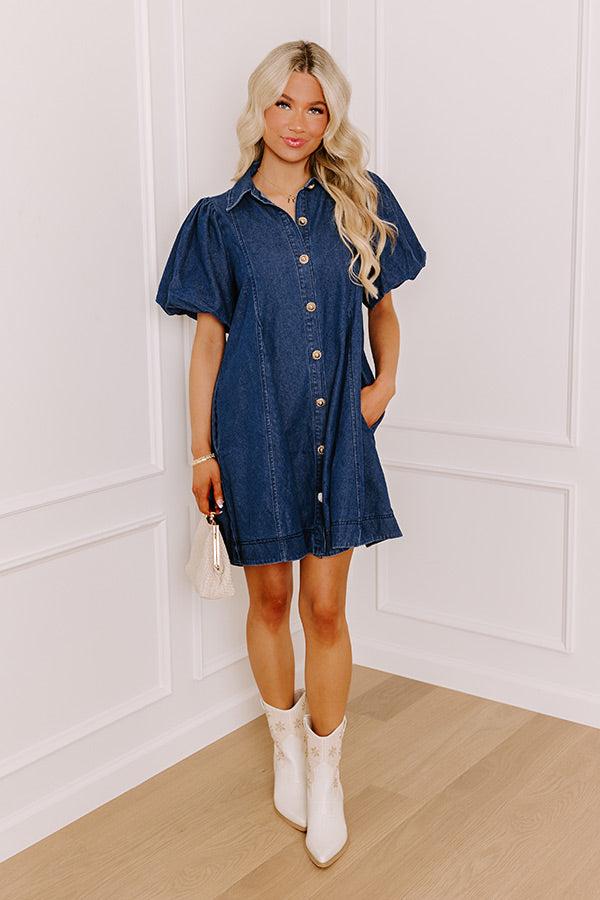 Dreamy Days Denim Mini Dress in Dark Wash Product Image